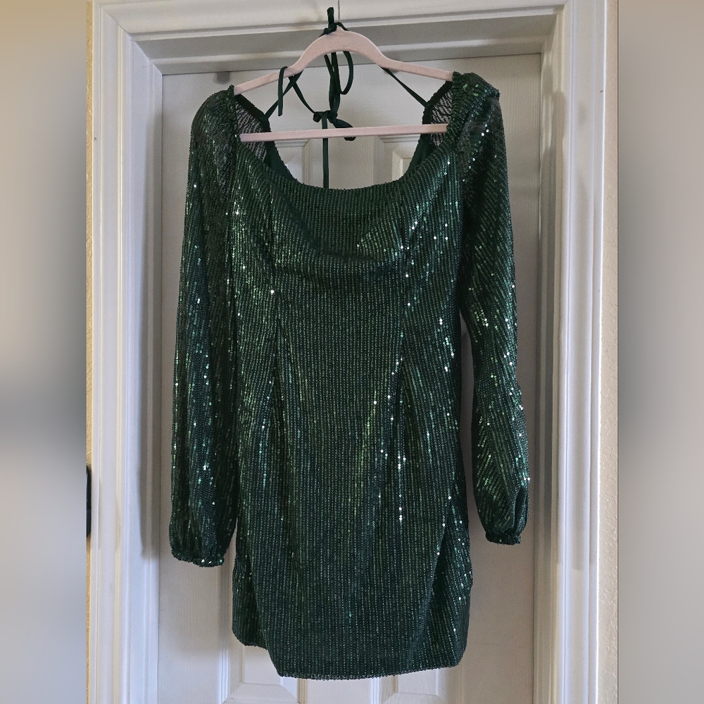 Sparkling Green Long Sleeve Dress